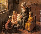 Interior Canvas Paintings - Mother and Children in an Interior